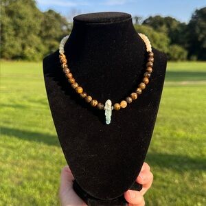 Oak blue aura quarts crystal choker